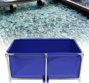 Canvas Fish Pond, Above Ground Pond with Steel Frame, Drain Valve, Blue Aquarium Pool Pond, Koi Pond, Foldable Water Storage Pond, Display Show Tank