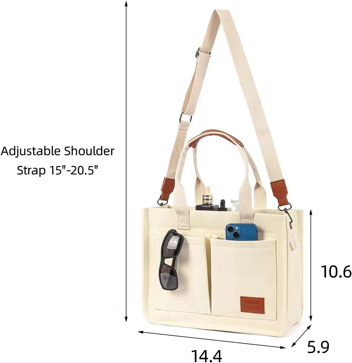 Canvas Tote Bag for Women, Large Laptop Travel Tote Handbag Totes with Crossbody Shoulder Teachers Reusable Grocery Bags
