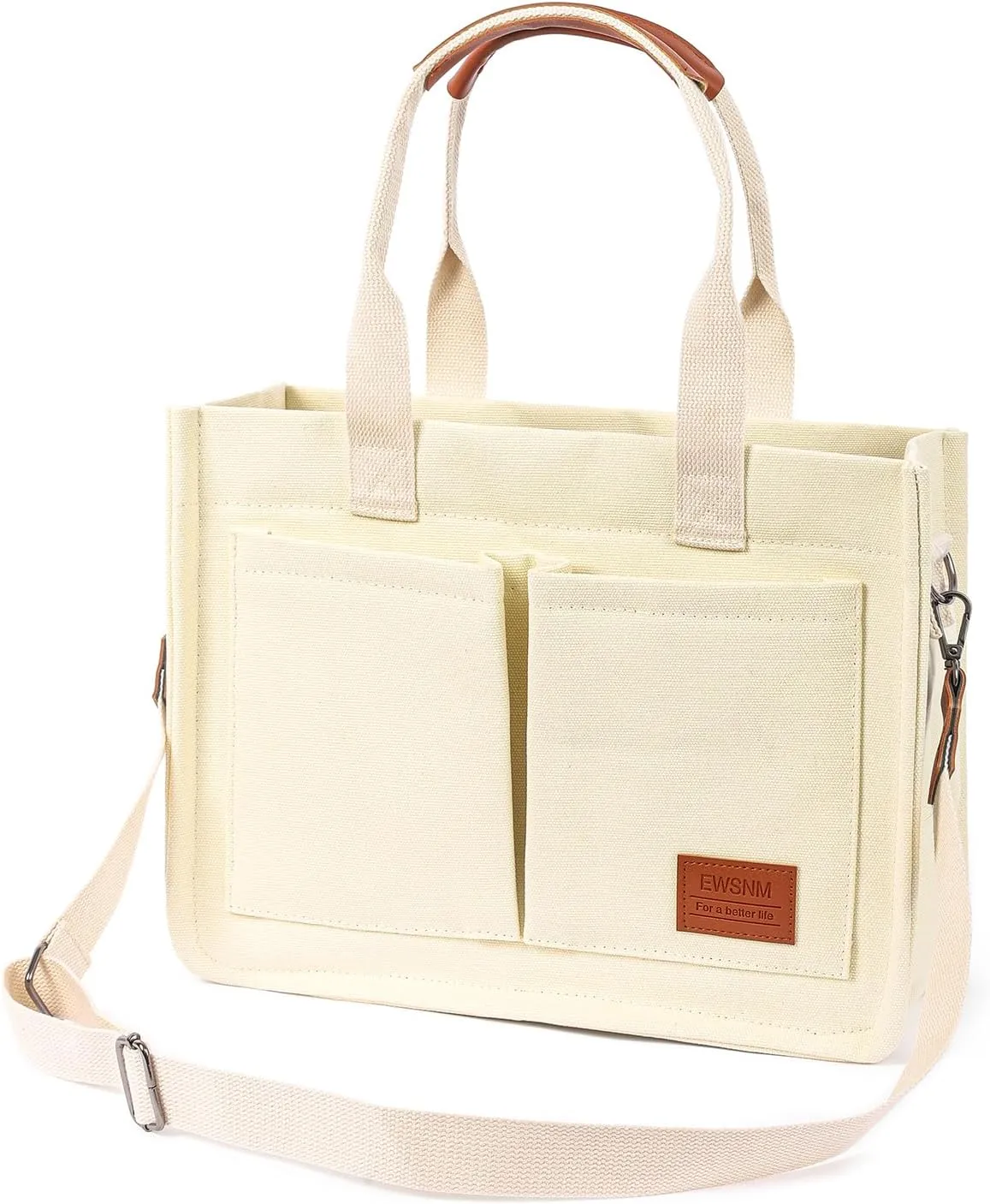 Canvas Tote Bag for Women, Large Laptop Travel Tote Handbag Totes with Crossbody Shoulder Teachers Reusable Grocery Bags