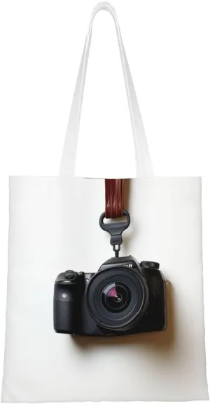 Canvas Tote Bag For Women Reusable Shopping Bag Casual Camera Hanging On White Wall Shoulder Bag Handbag For Travel
