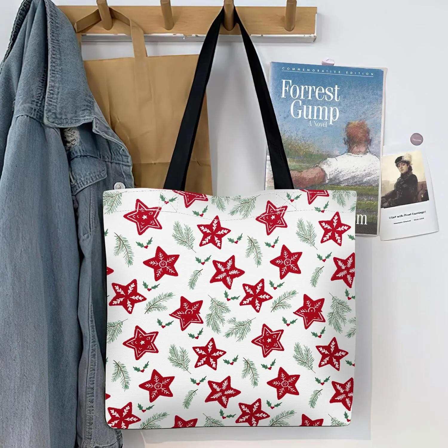 Canvas Tote Bag for Women，Cute Heavy-Duty Shoulder Bag with Zipper Pocket -Travel Tote for Grocery, Gym,Shopping