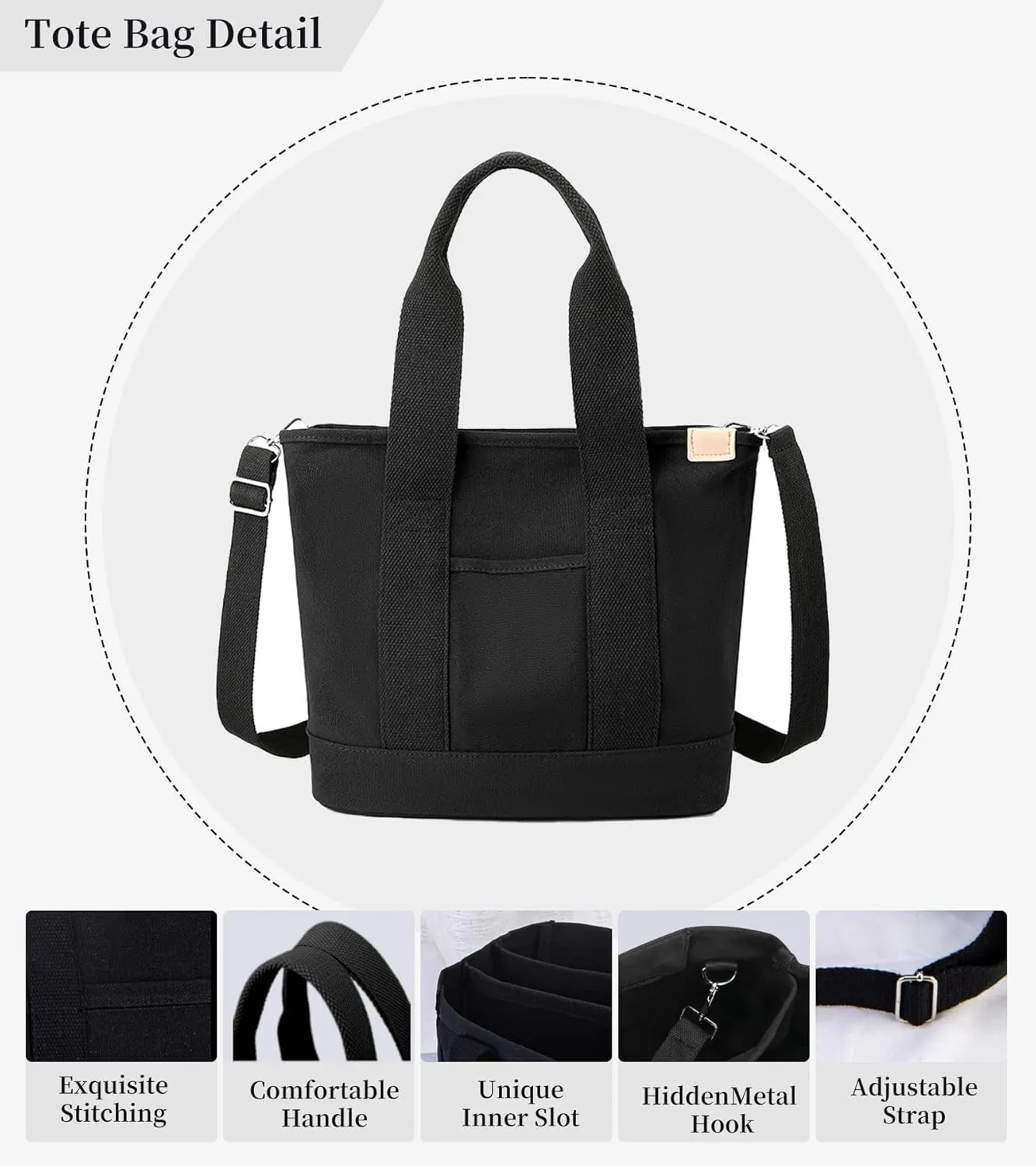 Canvas Tote Bag with Zipper for Women Crossbody Bag Trendy Shoulder Handbag Satchel Hobo Bag Messenger Bag with Compartments