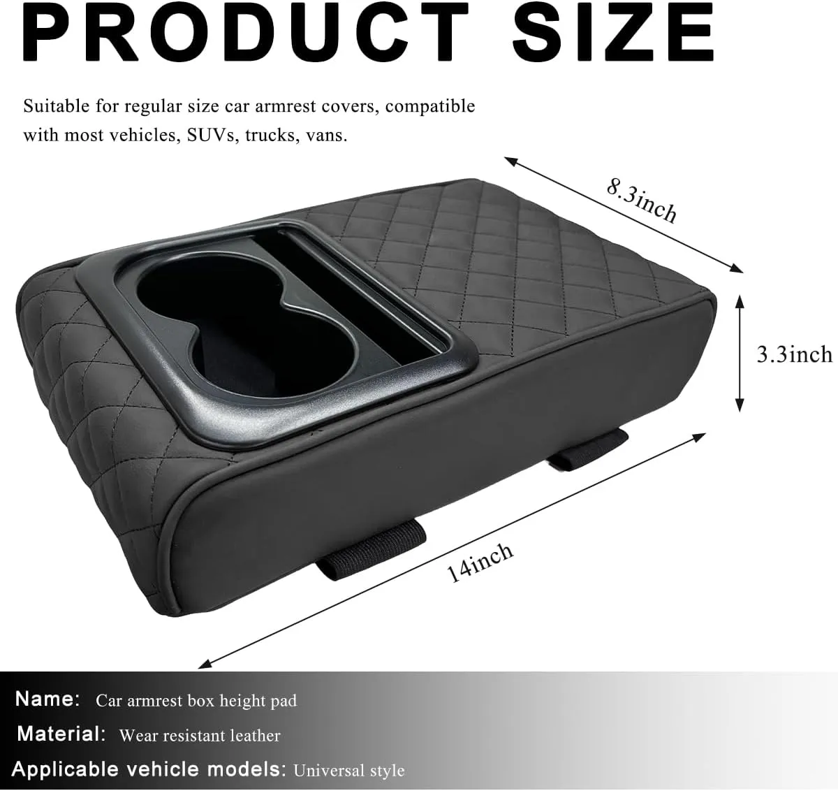 Car Center Console Armrest Pillow, 14"×8.3" Waterproof Leather Armrest Box Cover with Cup and Phone Holder, Soft Memory Foam Arm Rest Console Pad Protector for SUV Truck (Embroidery)