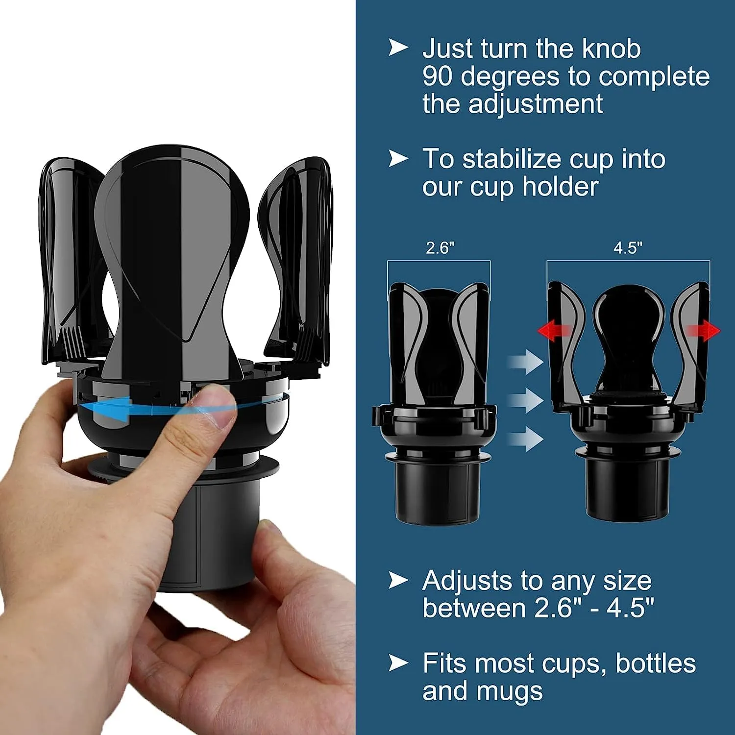 Car Cup Holder Expander, Cup Holder Extender Adapter with Expandable Arm and Adjustable Base, Compatible with Yeti Ramblers, Hydro Flasks，Stanley, Owala Most Coffee Mugs Bottles & Cups