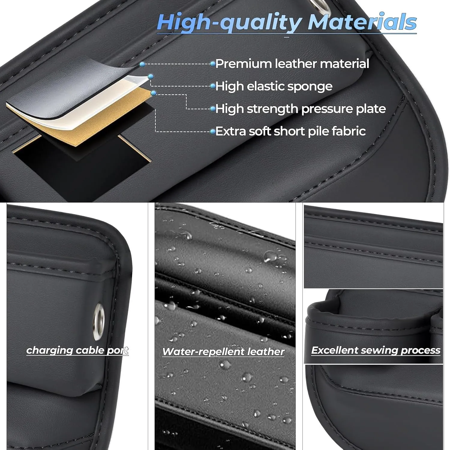 Car Seat Gap Filler Organizer, Car Seat Organizer, Seat Gap Storage Box with Cup Holders for Drink, Car Leather Cup Holder Gap Bag Front Seat for Holding Phone, Sunglasses,Keys, cards(Black Driver's )