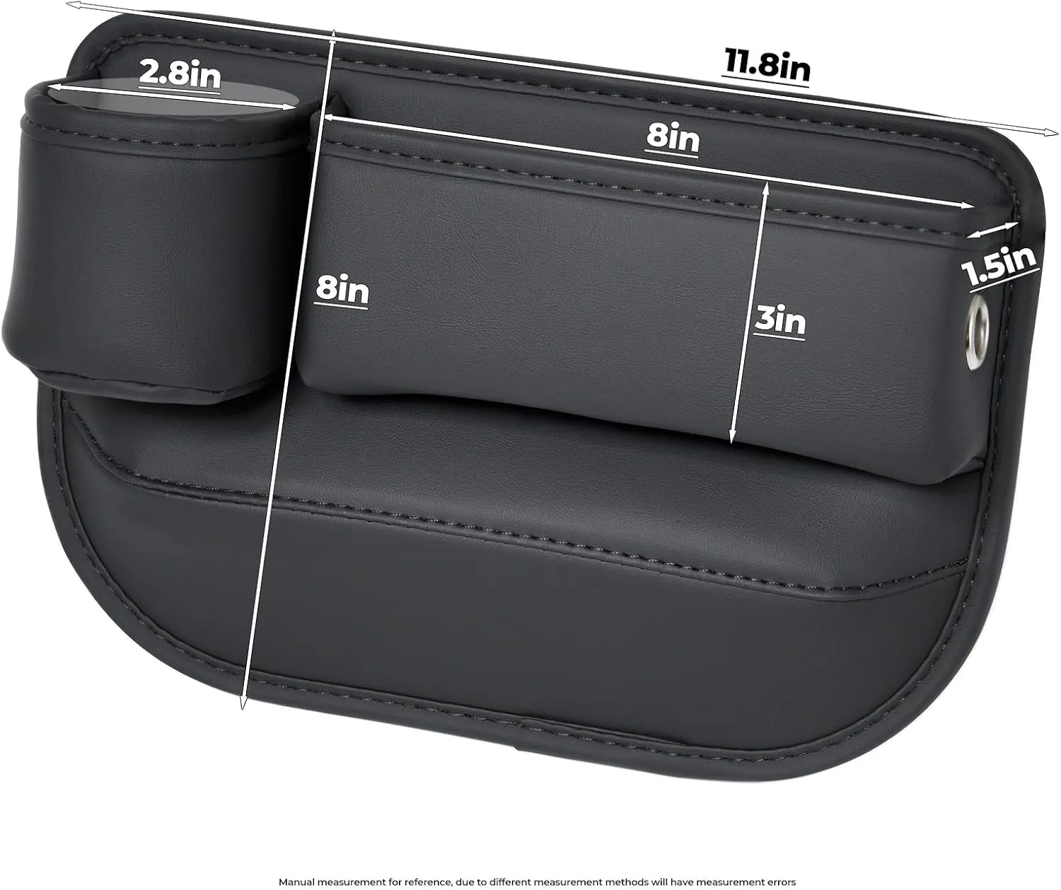 Car Seat Gap Filler Organizer, Car Seat Organizer, Seat Gap Storage Box with Cup Holders for Drink, Car Leather Cup Holder Gap Bag Front Seat for Holding Phone, Sunglasses,Keys, cards(Black Driver's )