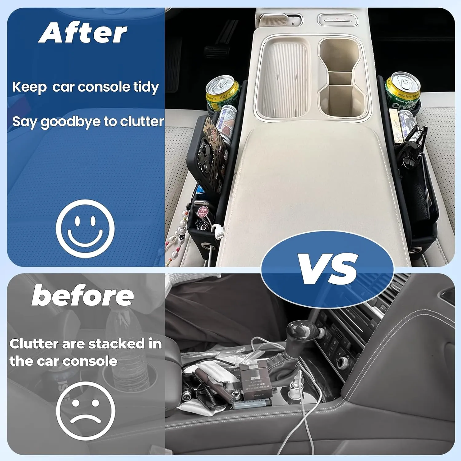 Car Seat Gap Filler Organizer, Car Seat Organizer, Seat Gap Storage Box with Cup Holders for Drink, Car Leather Cup Holder Gap Bag Front Seat for Holding Phone, Sunglasses,Keys, cards(Black Driver's )