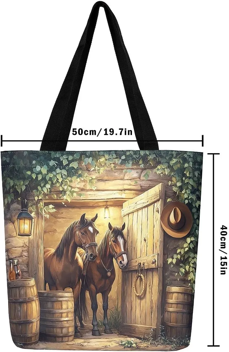 Cartoon Canvas Tote Bag Aesthetic for Women Girls,Cute Animals Reusable Grocery Handbag