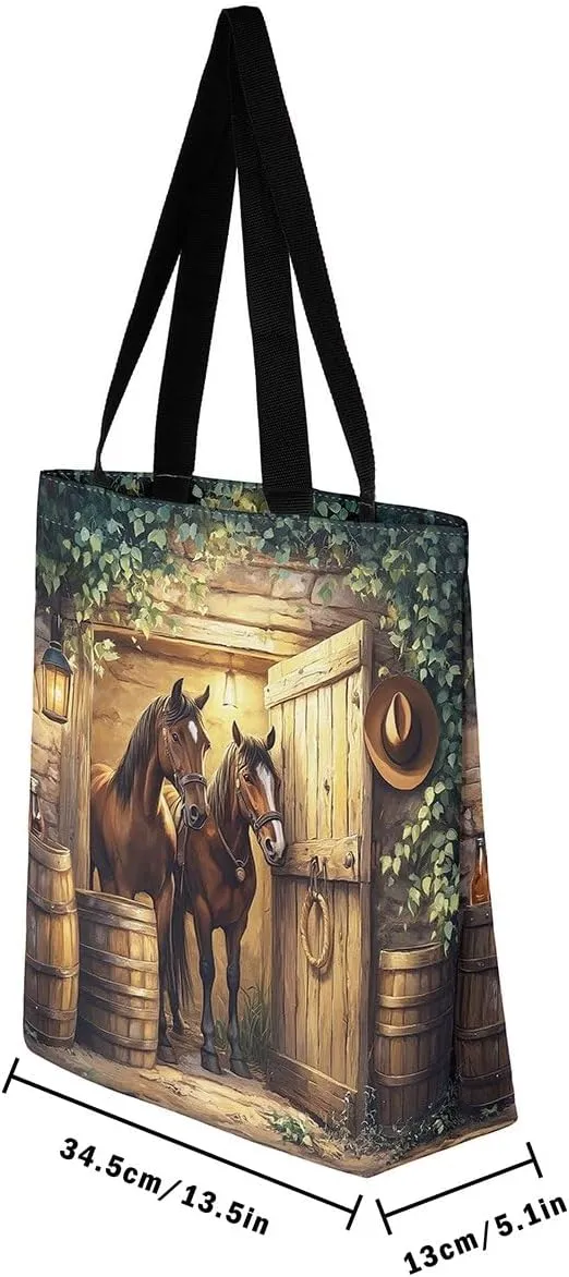 Cartoon Canvas Tote Bag Aesthetic for Women Girls,Cute Animals Reusable Grocery Handbag