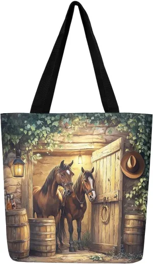 Cartoon Canvas Tote Bag Aesthetic for Women Girls,Cute Animals Reusable Grocery Handbag