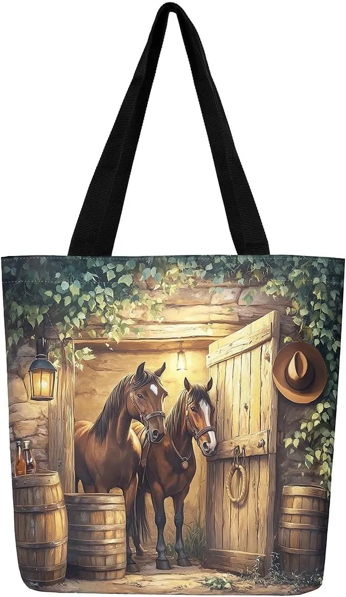 Cartoon Canvas Tote Bag Aesthetic for Women Girls,Cute Animals Reusable Grocery Handbag