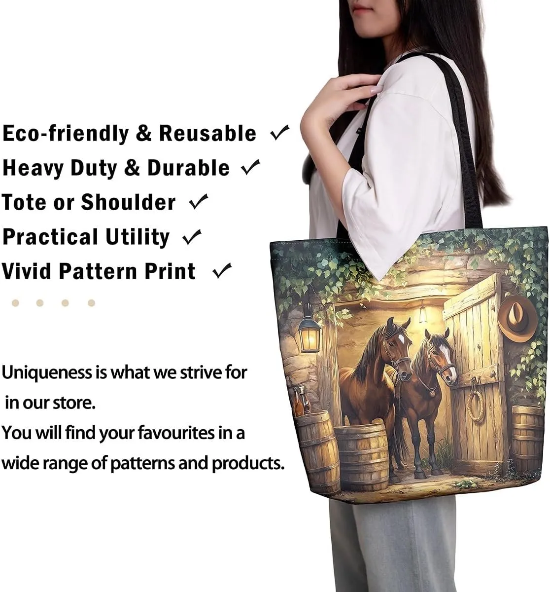 Cartoon Canvas Tote Bag Aesthetic for Women Girls,Cute Animals Reusable Grocery Handbag