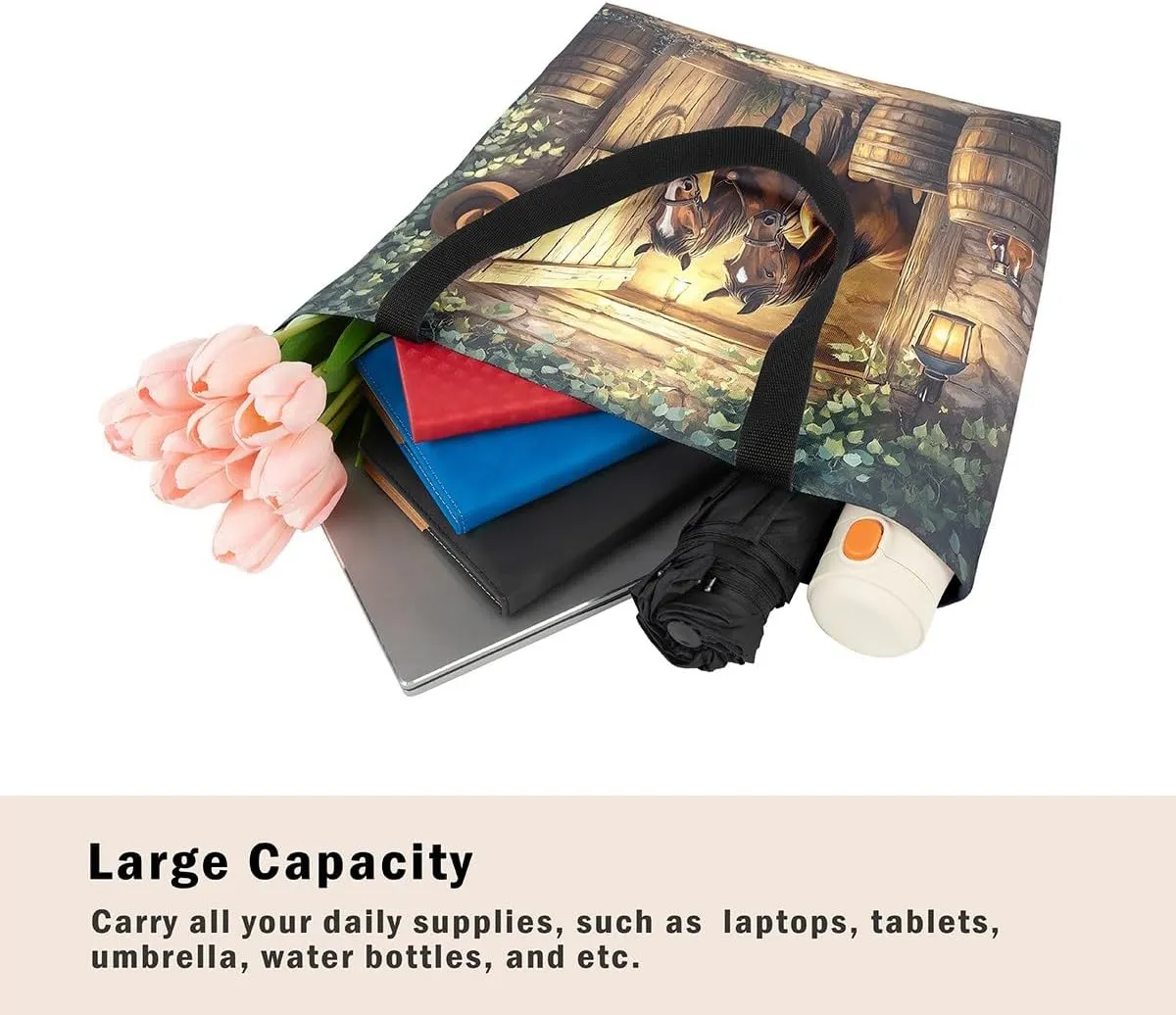 Cartoon Canvas Tote Bag Aesthetic for Women Girls,Cute Animals Reusable Grocery Handbag