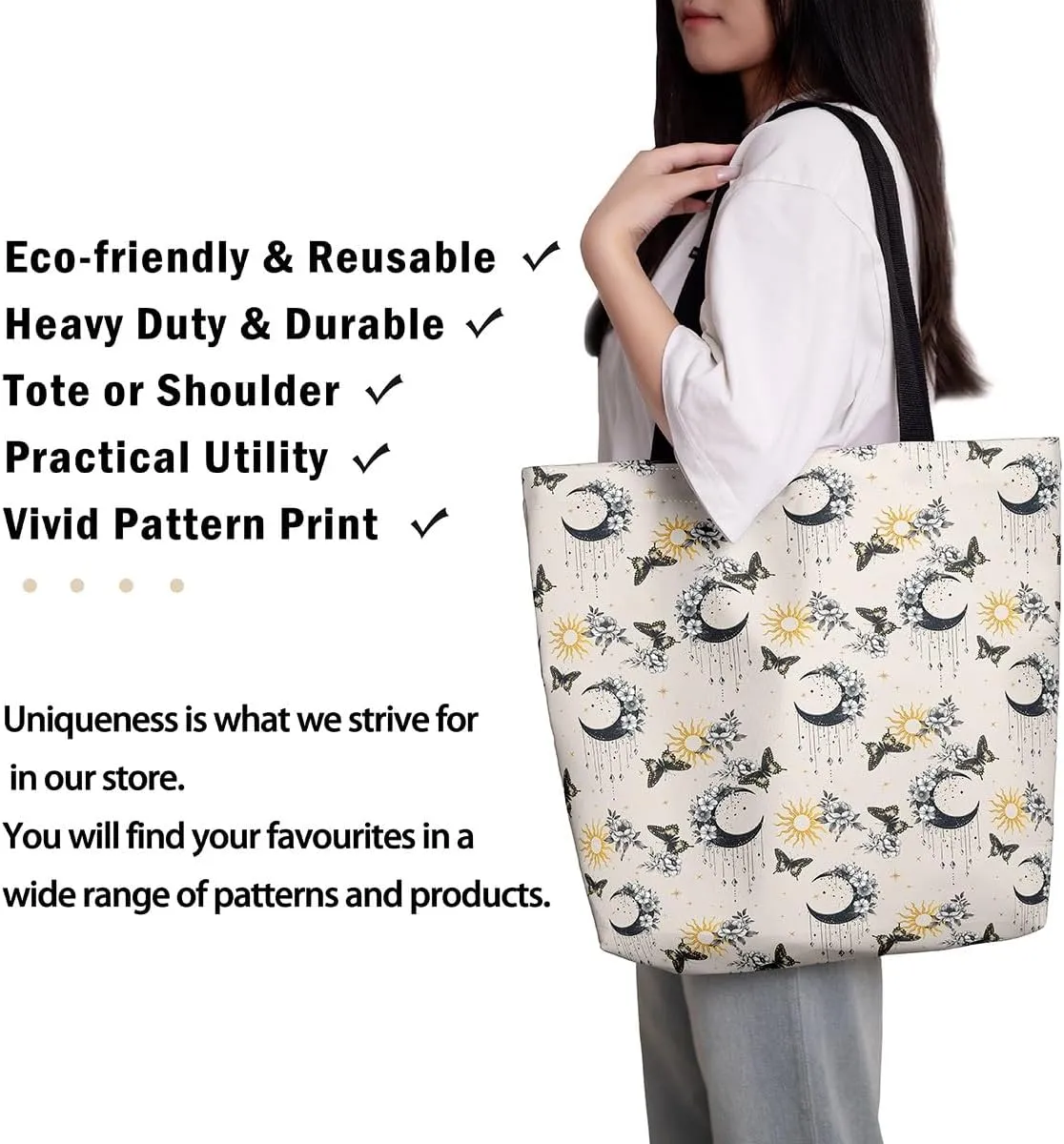 Castle Fairy Bohemian Style Canvas Tote Bag 19.7x5.1 Inch Exotic Western Shoulder Handbags for Shopping Gym