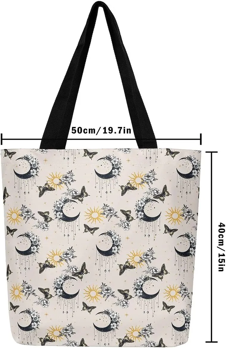 Castle Fairy Bohemian Style Canvas Tote Bag 19.7x5.1 Inch Exotic Western Shoulder Handbags for Shopping Gym