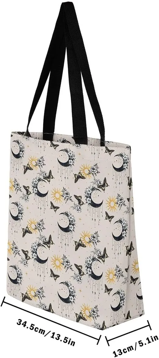 Castle Fairy Bohemian Style Canvas Tote Bag 19.7x5.1 Inch Exotic Western Shoulder Handbags for Shopping Gym