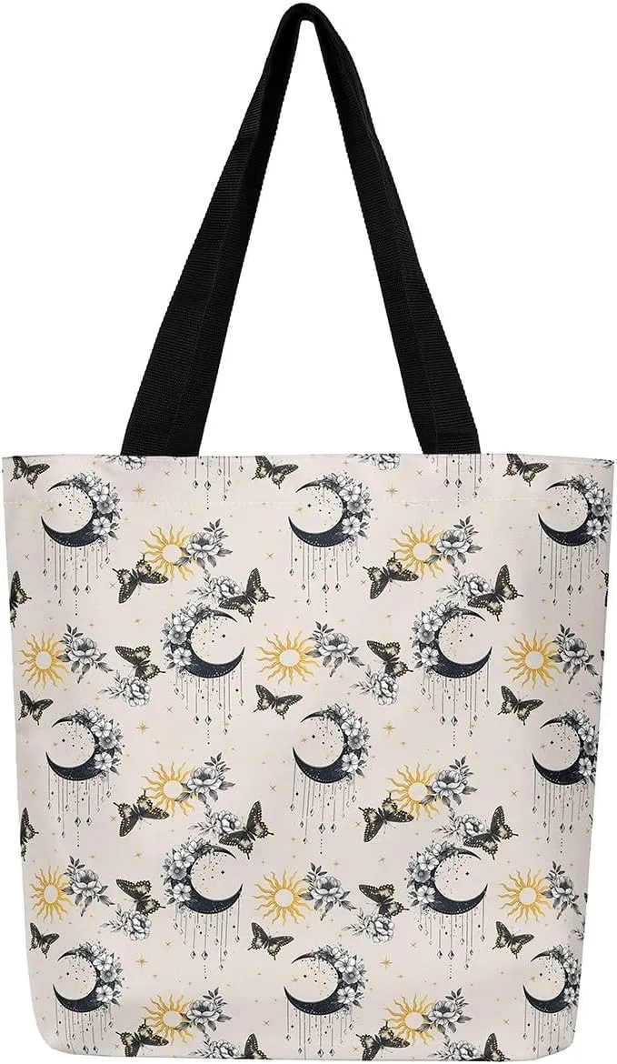 Castle Fairy Bohemian Style Canvas Tote Bag 19.7x5.1 Inch Exotic Western Shoulder Handbags for Shopping Gym