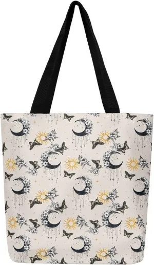 Castle Fairy Bohemian Style Canvas Tote Bag 19.7x5.1 Inch Exotic Western Shoulder Handbags for Shopping Gym