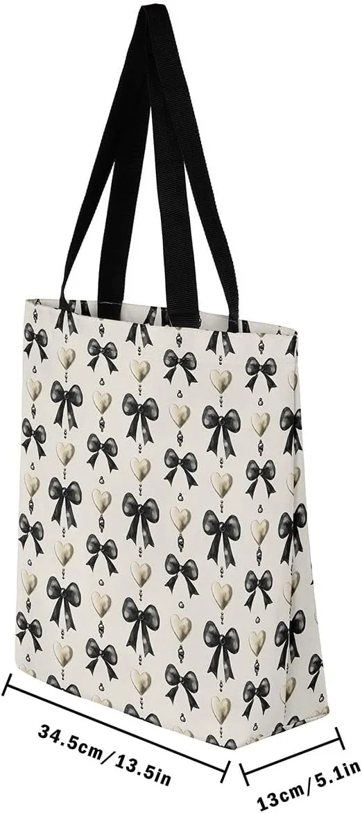 Castle Fairy Cute Bowknot Canvas Tote Bag,Princess Style Reusable Grocery Bag for Women,Large Capacity Shoulder Handbags