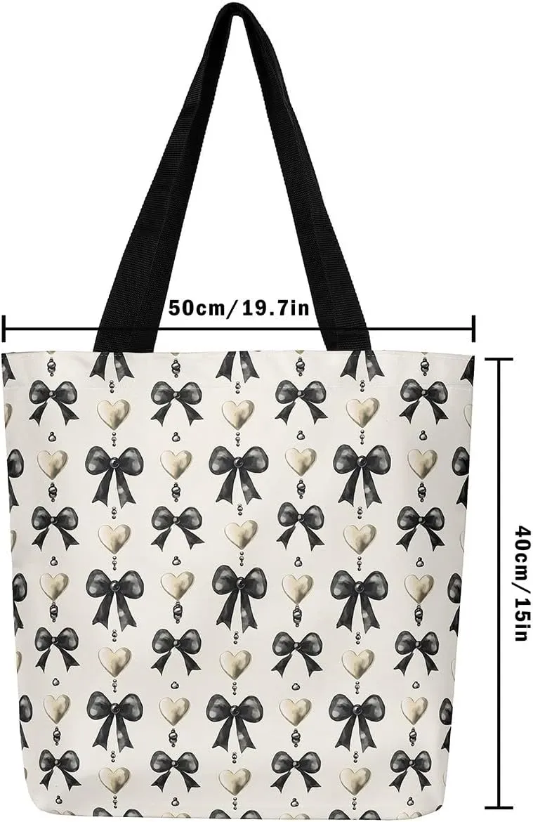 Castle Fairy Cute Bowknot Canvas Tote Bag,Princess Style Reusable Grocery Bag for Women,Large Capacity Shoulder Handbags