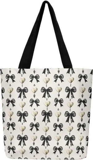Castle Fairy Cute Bowknot Canvas Tote Bag,Princess Style Reusable Grocery Bag for Women,Large Capacity Shoulder Handbags