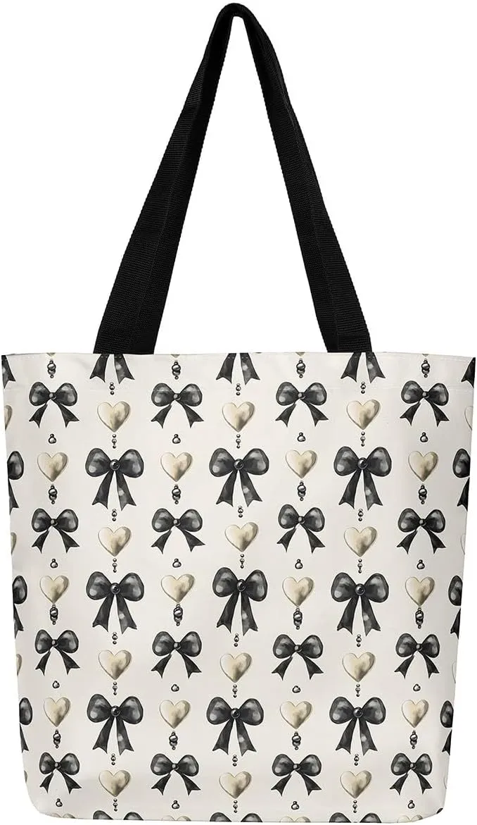 Castle Fairy Cute Bowknot Canvas Tote Bag,Princess Style Reusable Grocery Bag for Women,Large Capacity Shoulder Handbags