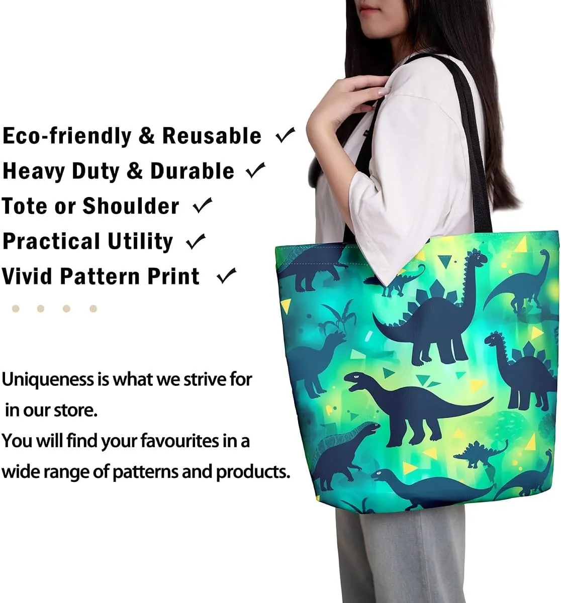 Castle Fairy Dinosaur Canvas Tote Bag for Women,Cartoon Dino Travel Bag,Animal Shoulder Handbags for Shopping Gym Yoga