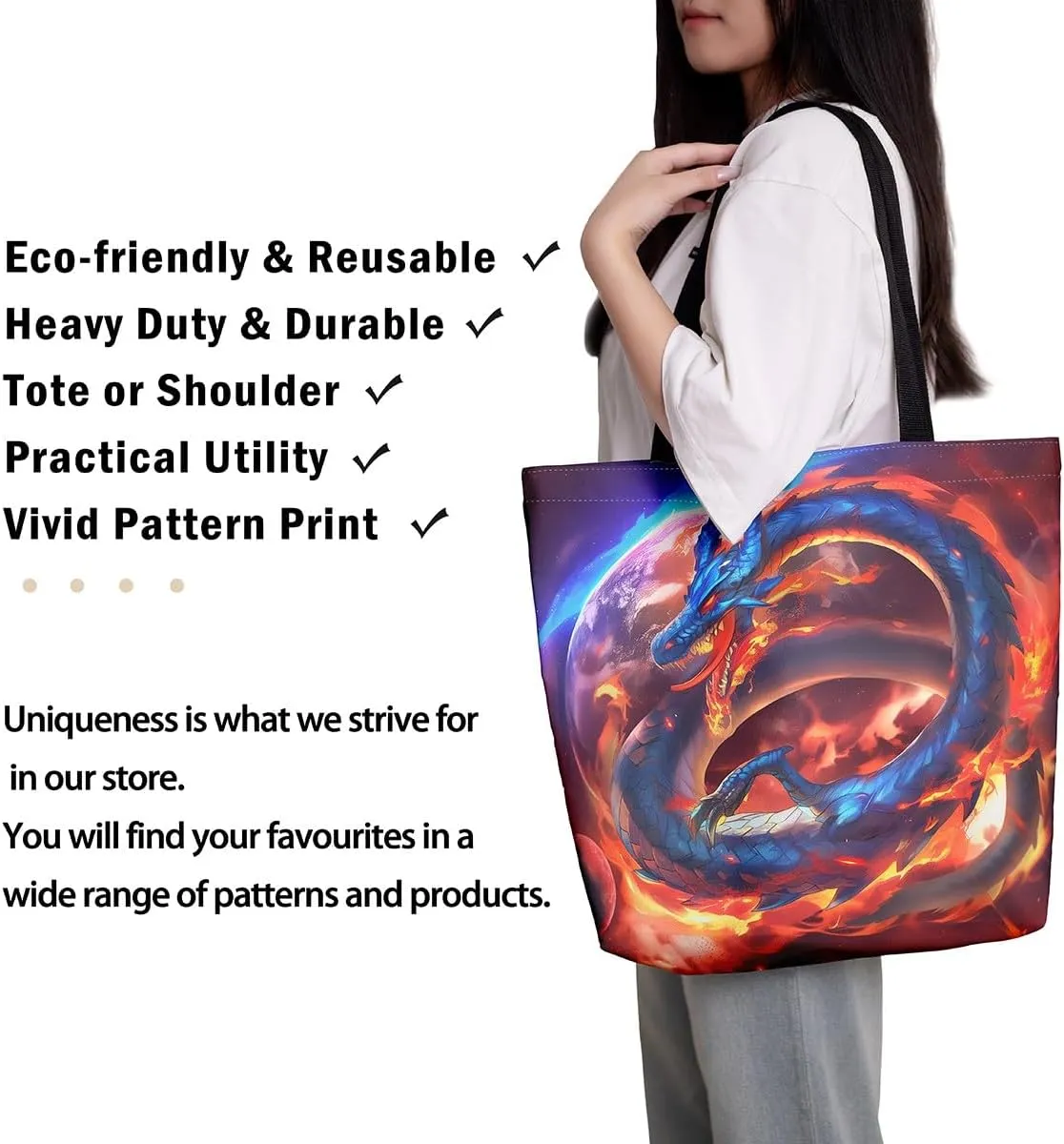 Castle Fairy Dragon Canvas Tote Bag for Adults,