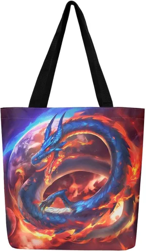 Castle Fairy Dragon Canvas Tote Bag for Adults,