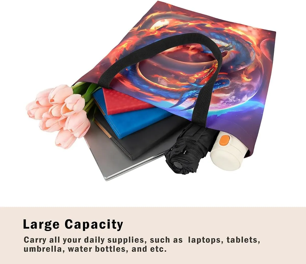 Castle Fairy Dragon Canvas Tote Bag for Adults,