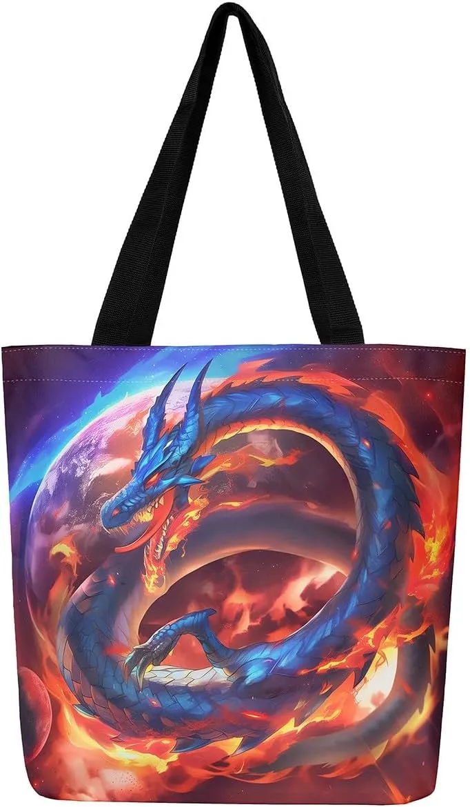 Castle Fairy Dragon Canvas Tote Bag for Adults,