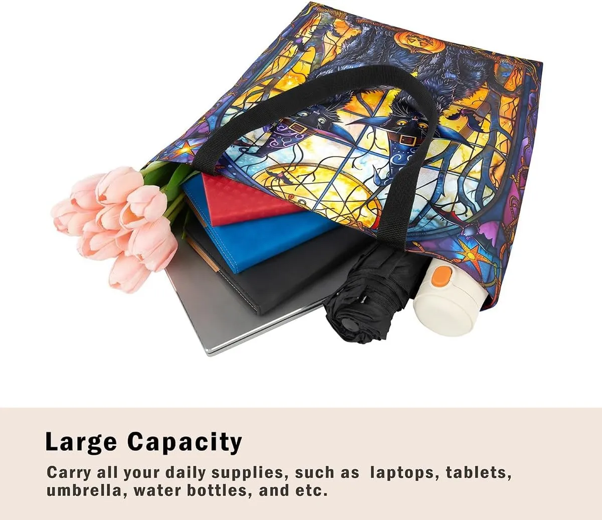 Castle Fairy Gothic Canvas Tote Bag Aesthetic for Women Girls,Sun Moon Halloween Reusable Grocery Handbag