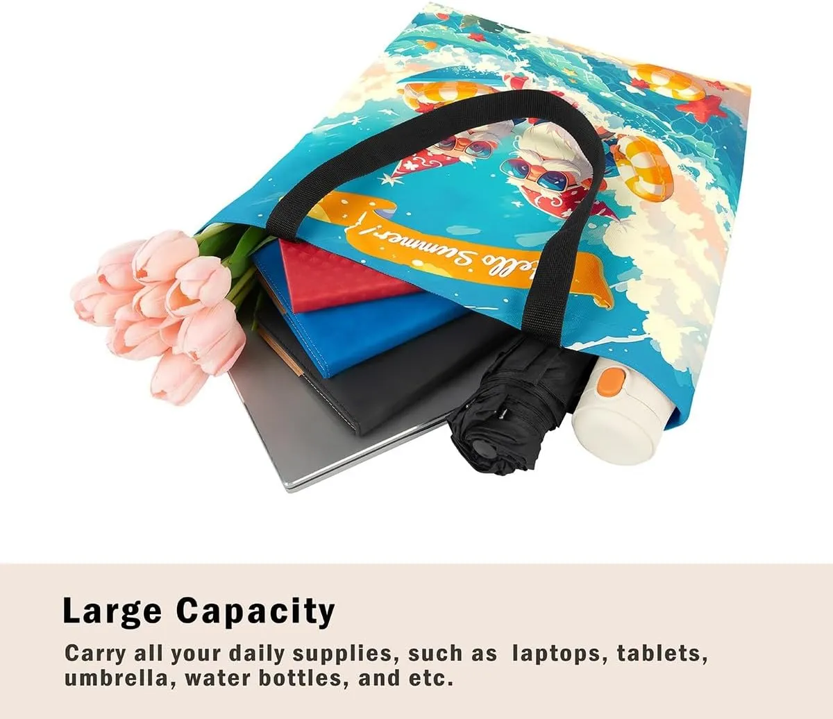 Castle Fairy Kids Teens Canvas Tote Bag Aesthetic for Women Girls,Colorful Animals Floral Reusable Grocery Handbag