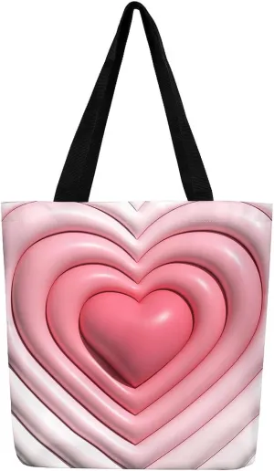 Castle Fairy Princess Canvas Tote Bag, 3D Geometry Pink Aesthetic Shoulder Handbags,Cartoon Animals Tote Bag Reusable Handbag