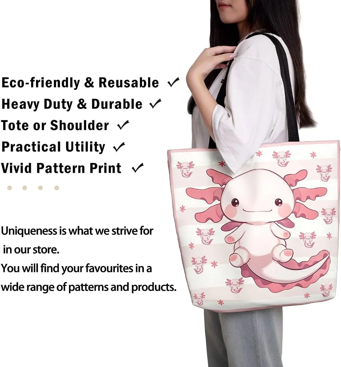 Castle Fairy Princess Canvas Tote Bag, 3D Geometry Pink Aesthetic Shoulder Handbags,Cartoon Animals Tote Bag Reusable Handbag