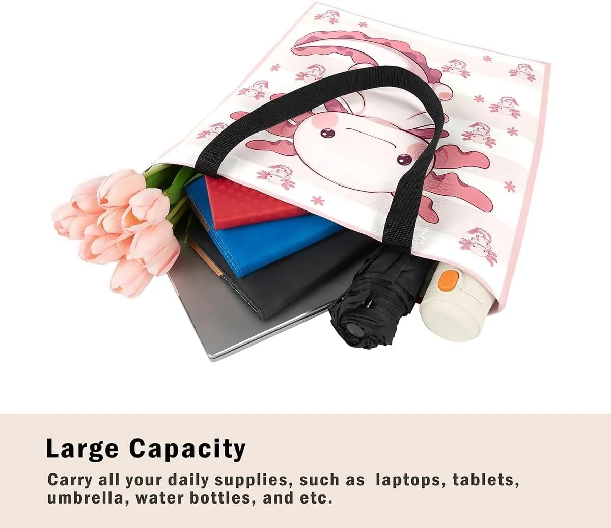 Castle Fairy Princess Canvas Tote Bag, 3D Geometry Pink Aesthetic Shoulder Handbags,Cartoon Animals Tote Bag Reusable Handbag