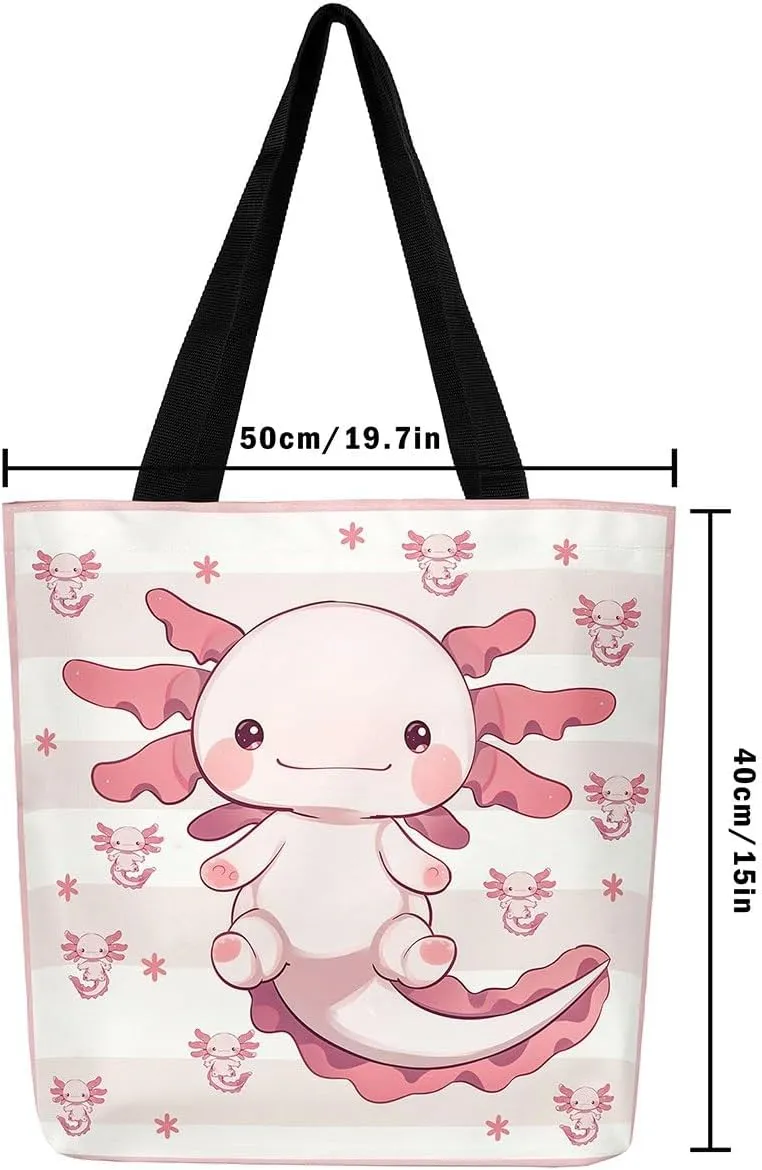 Castle Fairy Princess Canvas Tote Bag, 3D Geometry Pink Aesthetic Shoulder Handbags,Cartoon Animals Tote Bag Reusable Handbag