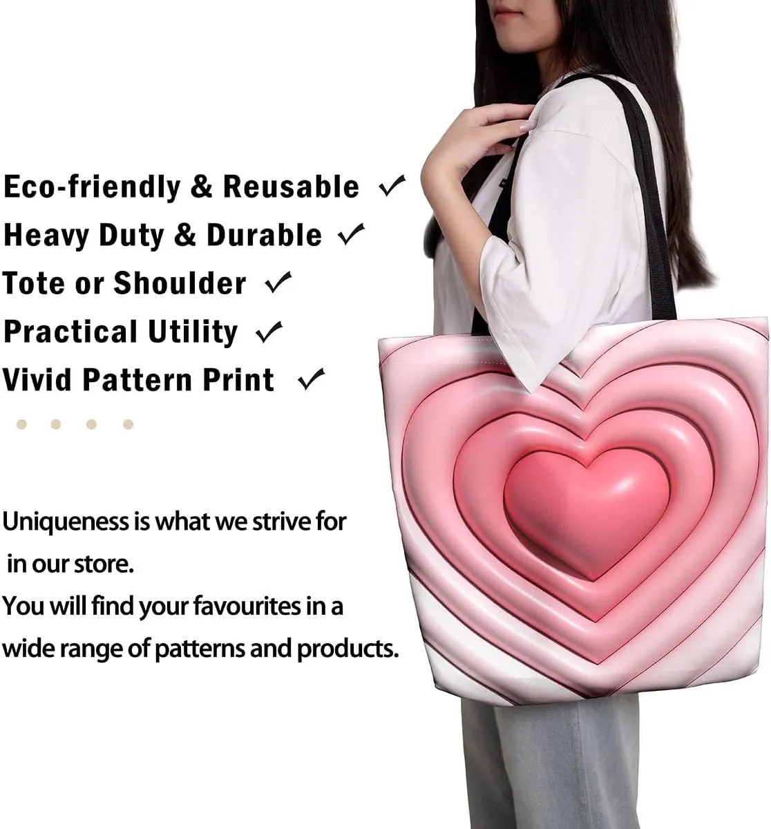 Castle Fairy Princess Canvas Tote Bag, 3D Geometry Pink Aesthetic Shoulder Handbags,Cartoon Animals Tote Bag Reusable Handbag