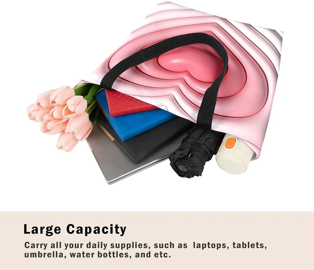 Castle Fairy Princess Canvas Tote Bag, 3D Geometry Pink Aesthetic Shoulder Handbags,Cartoon Animals Tote Bag Reusable Handbag