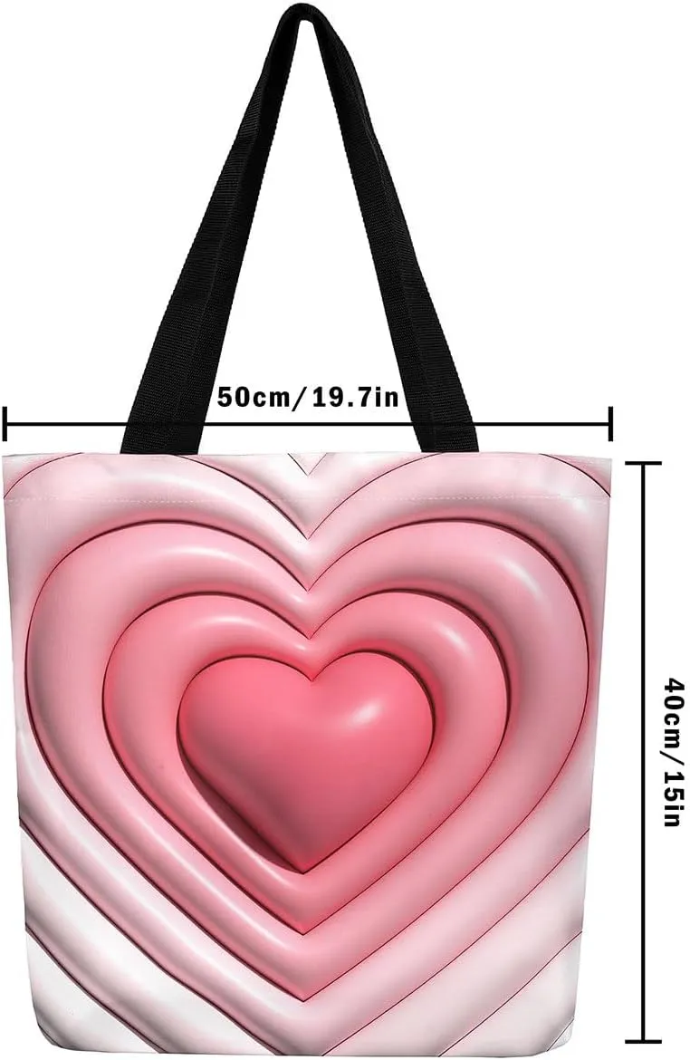 Castle Fairy Princess Canvas Tote Bag, 3D Geometry Pink Aesthetic Shoulder Handbags,Cartoon Animals Tote Bag Reusable Handbag