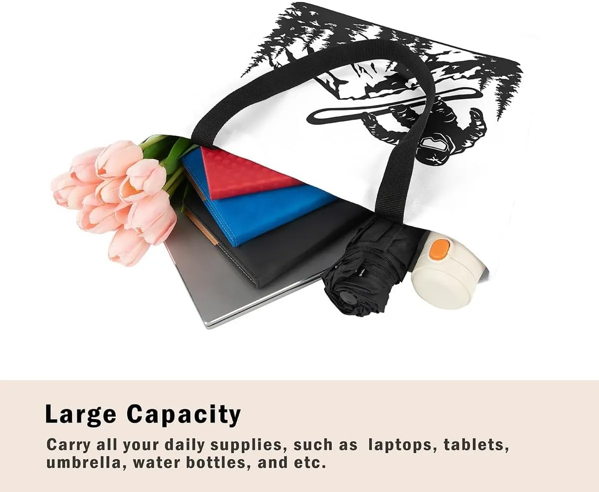 Castle Fairy Skiing Canvas Tote Bag 19.7x5.1 Inch Winter Farmhouse Shoulder Handbags for Adults Shopping Gym