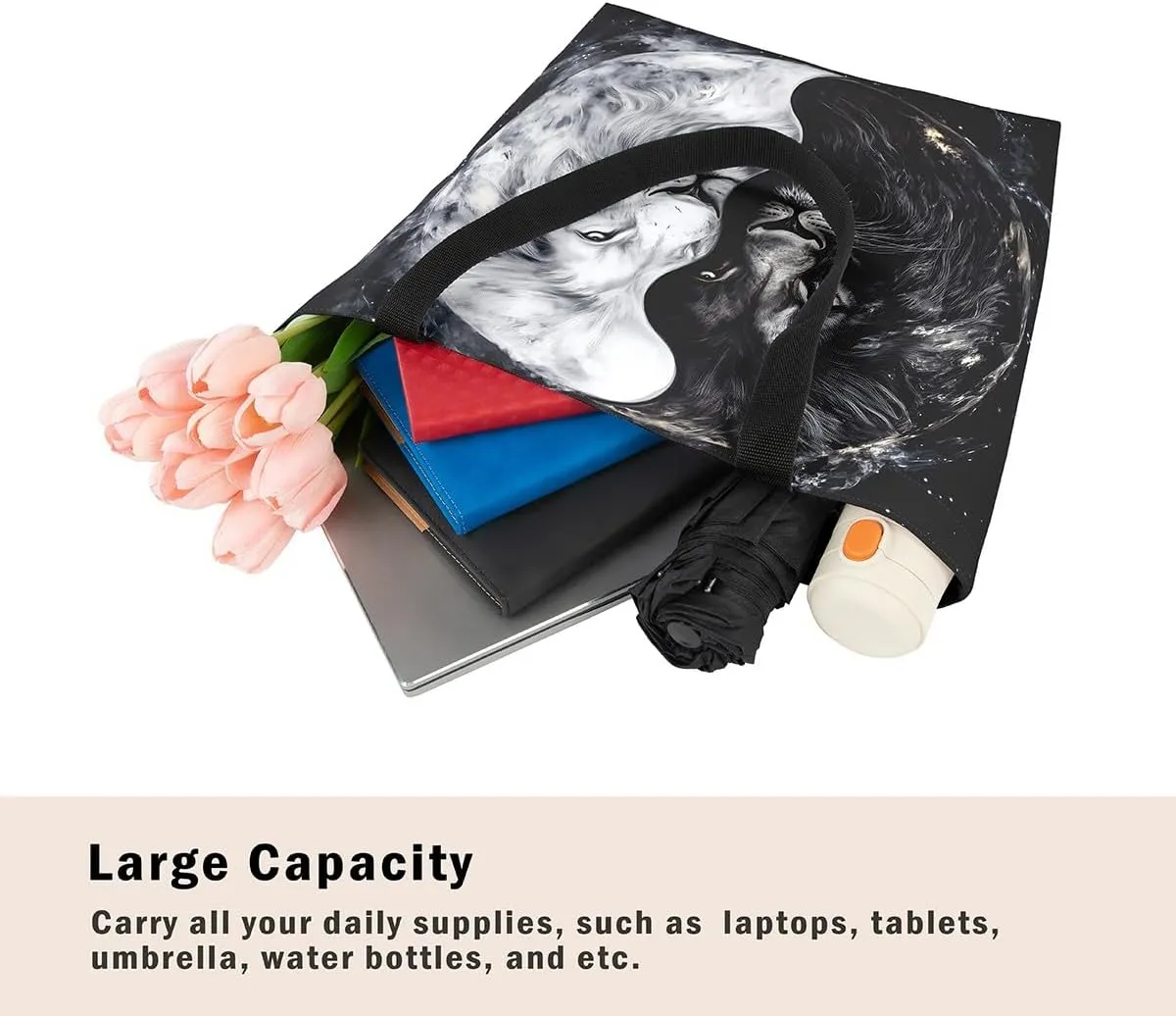 Castle Fairy Tropical African Wildlife Shoulder Handbags for Shopping Gym,Hunting Animal Canvas Tote Bag,Rustic Travel Bag