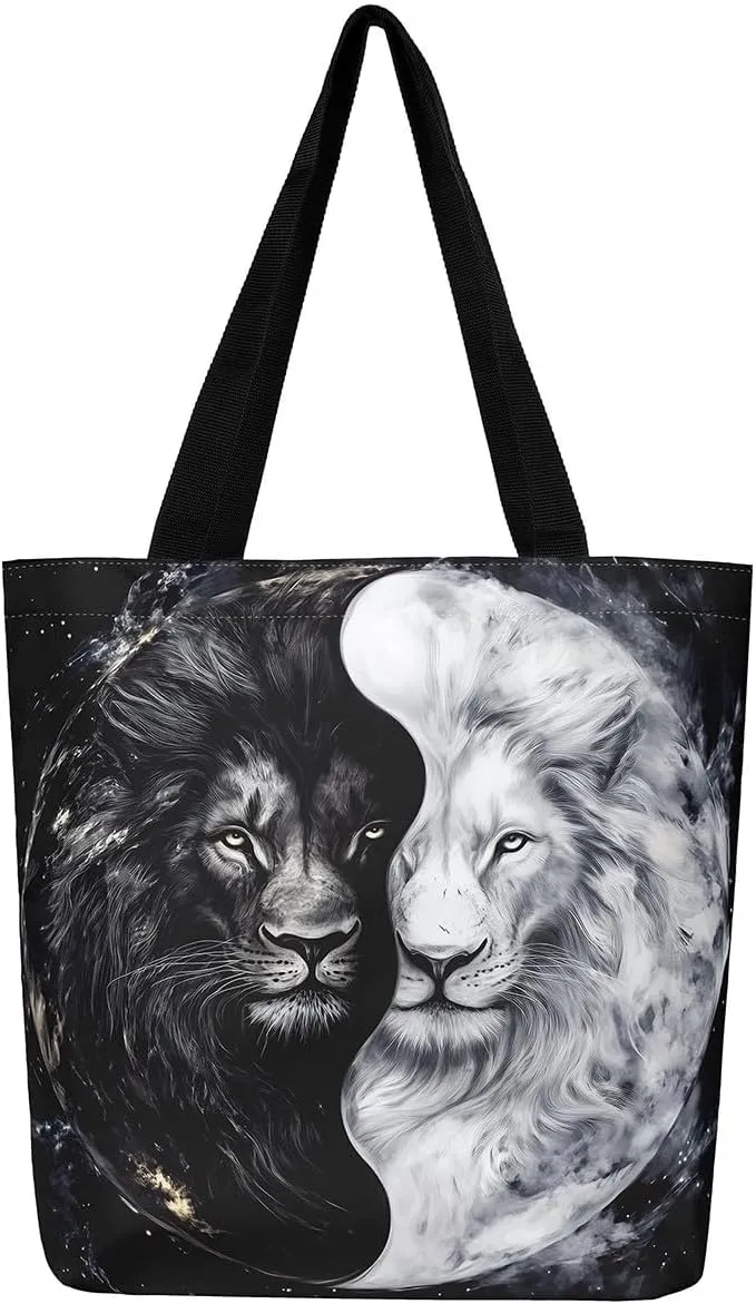 Castle Fairy Tropical African Wildlife Shoulder Handbags for Shopping Gym,Hunting Animal Canvas Tote Bag,Rustic Travel Bag