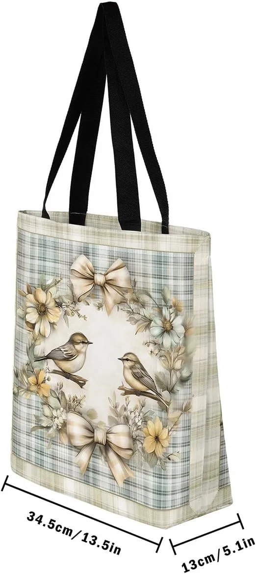 Castle Fairy Village Farm Canvas Tote Bag 19.7x5.1 Inch Animals Plants Shoulder Handbags for Shopping Gym