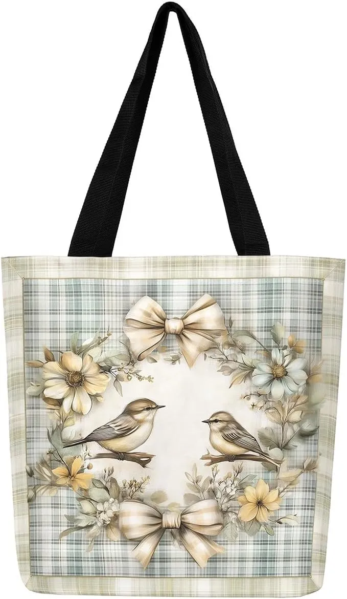 Castle Fairy Village Farm Canvas Tote Bag 19.7x5.1 Inch Animals Plants Shoulder Handbags for Shopping Gym