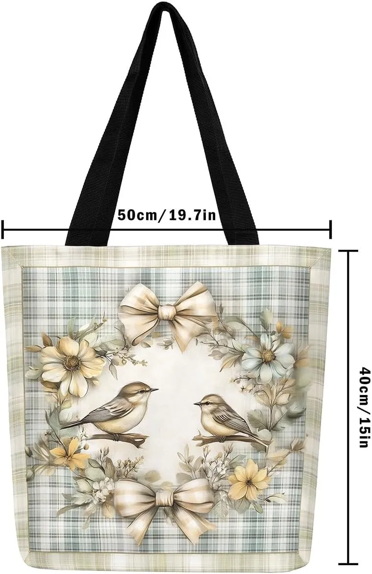 Castle Fairy Village Farm Canvas Tote Bag 19.7x5.1 Inch Animals Plants Shoulder Handbags for Shopping Gym
