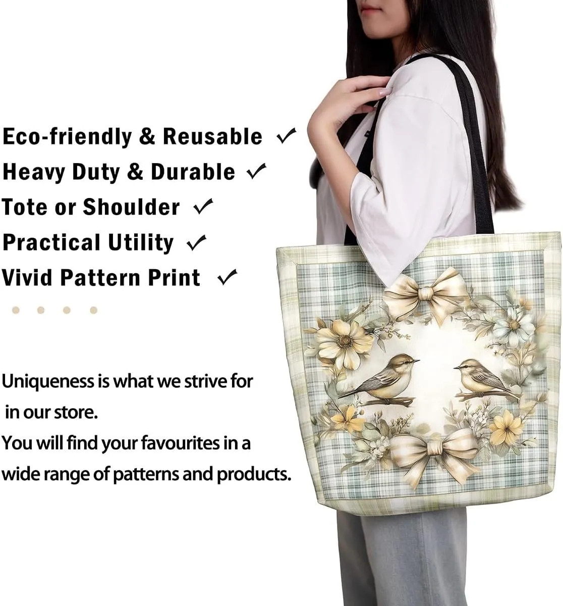 Castle Fairy Village Farm Canvas Tote Bag 19.7x5.1 Inch Animals Plants Shoulder Handbags for Shopping Gym