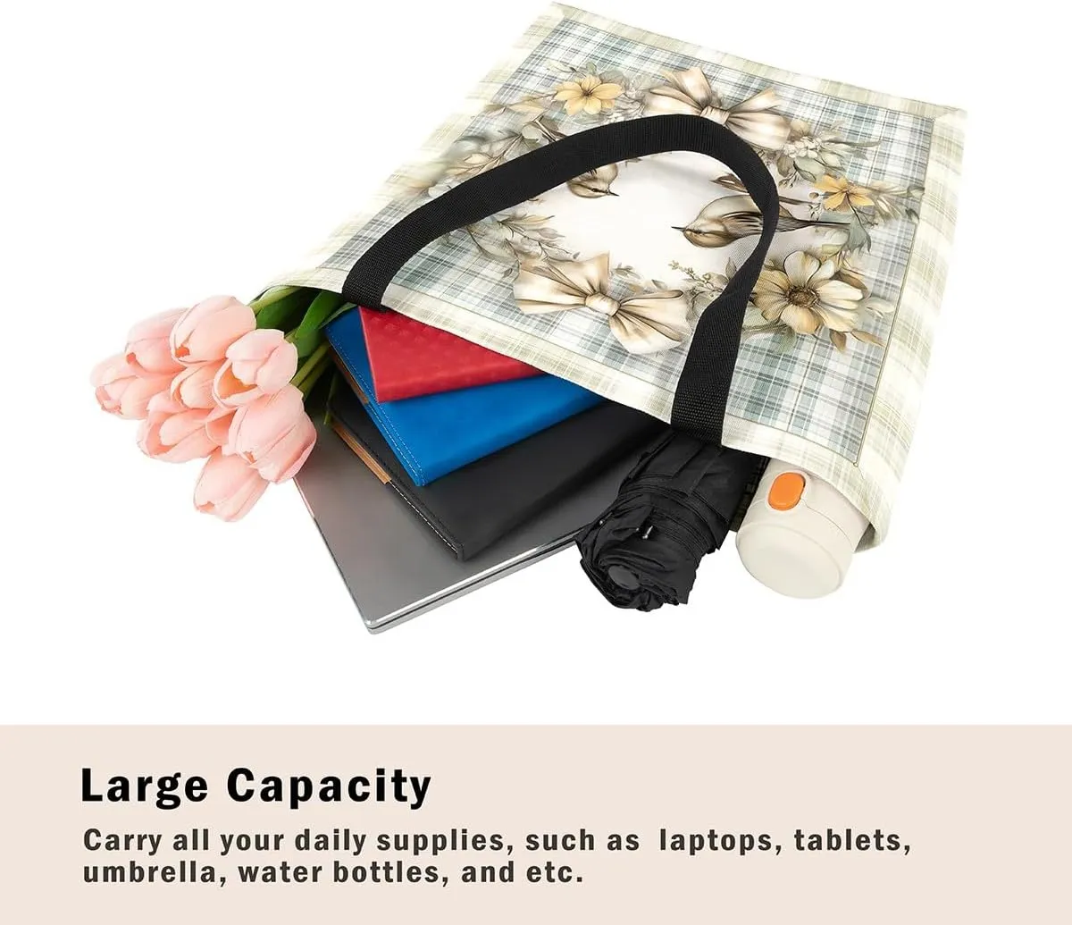 Castle Fairy Village Farm Canvas Tote Bag 19.7x5.1 Inch Animals Plants Shoulder Handbags for Shopping Gym
