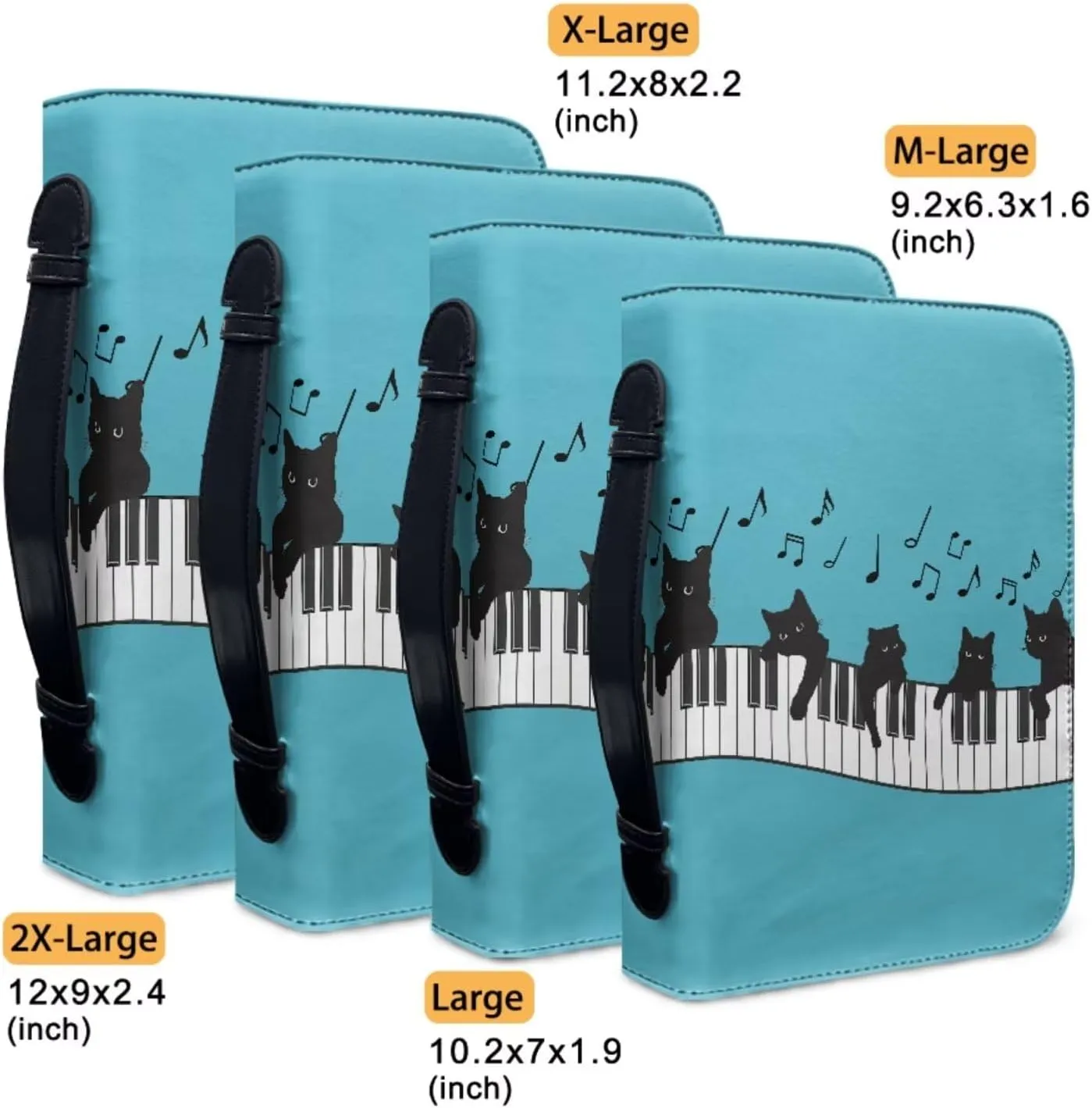 Cat Music Leather Bible Covers Case for Women Men Portable Church Tote Bag with Zip Bible Holder Bag Pens Bookmarks Bible Cover Keychain 2 Pcs Set