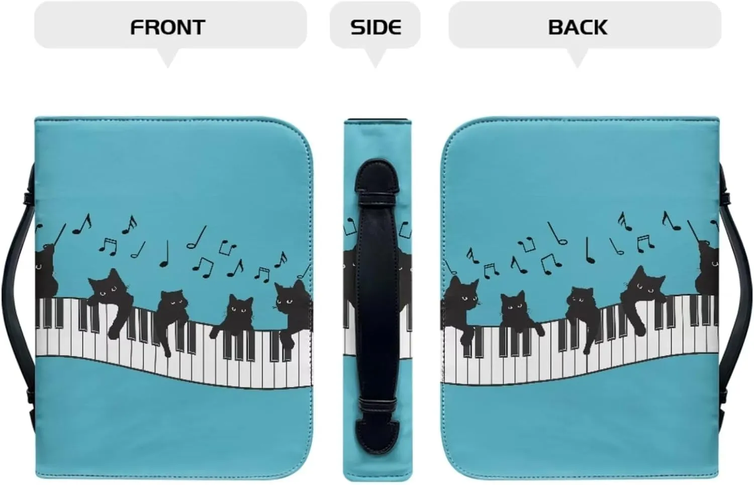 Cat Music Leather Bible Covers Case for Women Men Portable Church Tote Bag with Zip Bible Holder Bag Pens Bookmarks Bible Cover Keychain 2 Pcs Set